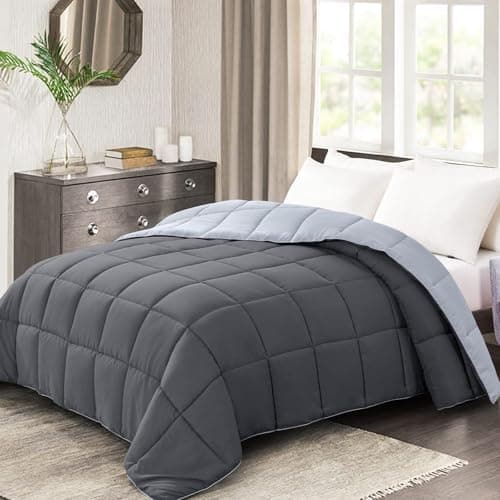 Homelike Moment Oversized Queen Comforter - Grey Duvet Insert Down Alternative Bed Comforter, Lightweight Bedding Comforters Oversize Queen Quilted Soft All Season Reversible Dark Gray/Light Grey