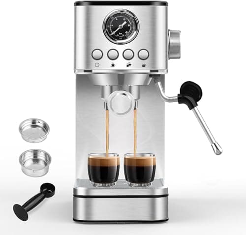 Espresso Machine Coffee Makers 20 Bar, Stainless Steel Espresso Machine with Milk Frother/Steam Wand for Espresso, Latte and Cappuccino - Premium Home Coffee Maker for Barista Quality Drinks