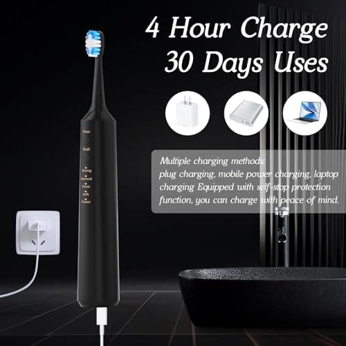 NGDGDDW 2-1 Professional Electric Toothbrush with Water Flosser, 3800VPM Ultrasonic Water Dental Flosser Toothbrush Combo- 4 Modes & 4 Intensity Levels, Brushing & Flossing for Home and Travel, Black 6