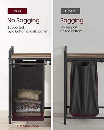 VASAGLE Laundry Hamper, Laundry Basket, Laundry Sorter with 2 Pull-Out and Removable Bags, Shelf, Metal Frame, 2 x 12.1 Gallons (46 L), 28.8 x 13 x 28.4 Inches, Ink Black and Rustic Brown UBLH201B01 6