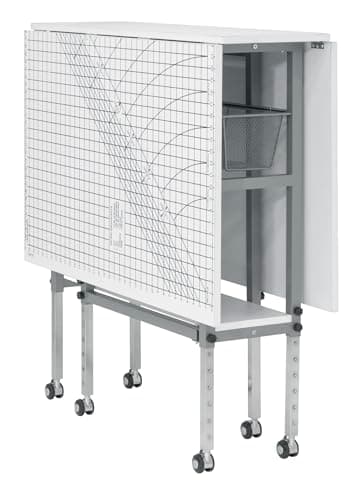 Sew Ready Foldable Hobby and Cutting Grid Table - 58.75" W x 36.5" D White Arts and Crafts Table with Grid Top and Silver Storage Drawers 11