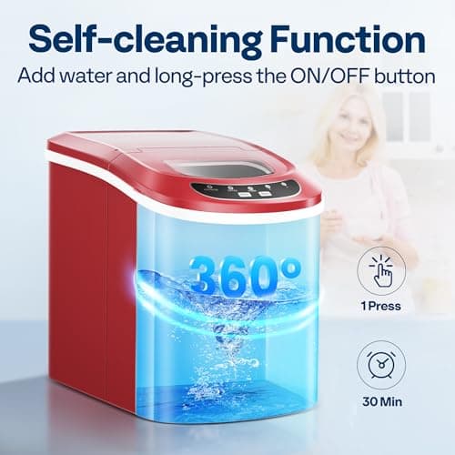 VIVOHOME Countertop Ice Maker 26lbs/Day 9 Ice Cubes in 6 Mins Ice Maker Machine with Hand Scoop and Self Cleaning Ice Cube Maker Red 6