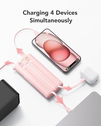 VRURC Portable Charger, 20000mAh Power Bank Fast Charging, Built-in Micro & USB C Three Cables, 4 Output 2 Input LED Display Charging Bank for iPhone, Samsung, Android etc-Pink (1 Pack) 9