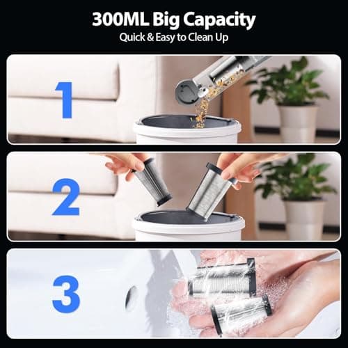 XenonLab Handheld Vacuum Cordless 25000Pa Car Vacuum 3-in-1 Handheld Vacuum, Includes Smart Display and Charging Base Hand Vac Cordless Rechargeable One-Touch Empty for Home/Pet/Car (White) 8