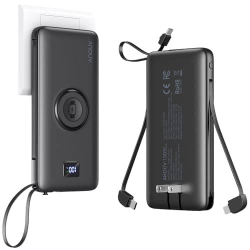 Portable Charger 10000mAh 22.5W PD 3.0+QC 4.0 Super Fast Charging Power Bank, Built-in Cables & AC Wall Plug & Magnetic Wireless iWatch Charger, USB-C Battery Pack for iPhone/Samsung/Apple Watch, etc