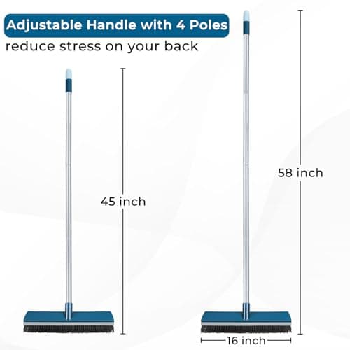 16-Inch Push Broom Outdoor with Rubber Squeegee and 58" Long Handle, 2 in 1 Commercial Broom Brush with Stiff Bristles for Deck Patio Garage Warehouse Driveway Concrete Floor Cleaning Scrubbing 6
