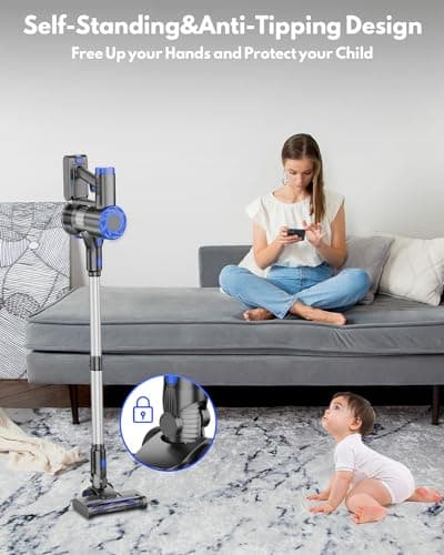 AIRDIYA Cordless Vacuum Cleaner, Power Suction Stick Vacuum Cleaners with 2200 mAh Battery,8-in-1 Lightweight Self-Standing, 35 Mins Runtime for Home Hard Floor Low-Pile Carpet Pet Hair 5