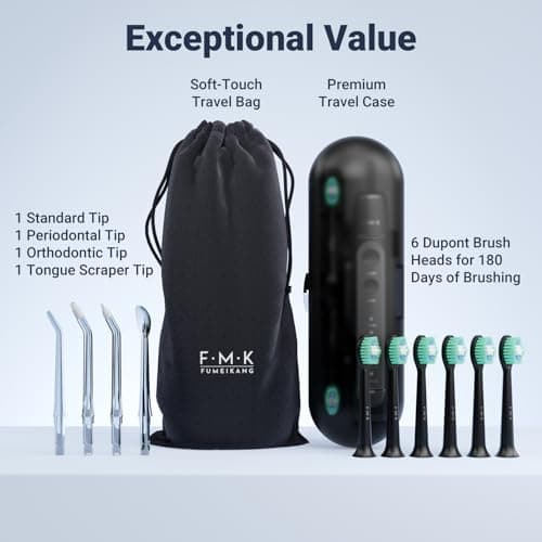 FUMEIKANG Water Flosser & Electric Toothbrush for Adults Oral Irrigator & Sonic Toothbrush 2-1 Oral Clean Kit (Black) 7