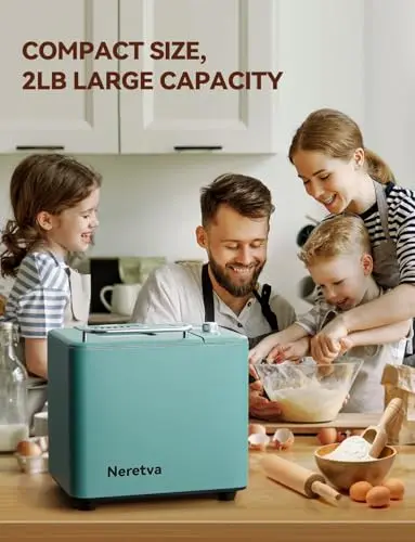 Neretva Bread Maker, 20-IN-1 2LB Bread Machine Dual Heater Bread Maker Machine Automatic with Nonstick Ceramic Pan, 15H Timer & 1H Keep Warm Set, Low Noise, Stainless Steel Breadmaker Recipe-Green 5