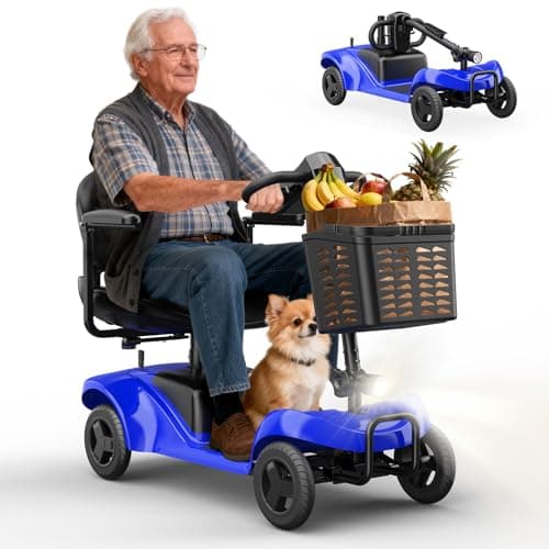Mobility Scooter for Adults,4 Wheel Mobility Scooter,15 Miles Range,300LBS Capacity,Lightweight and Portable,with LED Headlights and Basket,Charger Included,Gifts Suitable for Elders,Blue