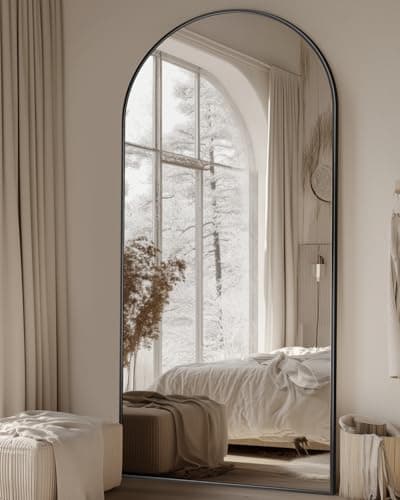 Suidia 71"x28" Arched Full Length Mirror with Stand, Full Body Mirror with Aluminum Frame, Freestanding/Leaning/Wall-Mounted, Floor Mirrors for Bedroom, Living Room, Entryway, Dressing Room, Black