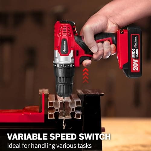 AVID POWER 20V Cordless Drill Set for Home DIY & Beginner Projects - Lightweight Power Drill with Battery Charger & 22 Bits, Variable Speed, 3/8" Keyless Chuck, Ideal for Furniture Assembly (Red) 5