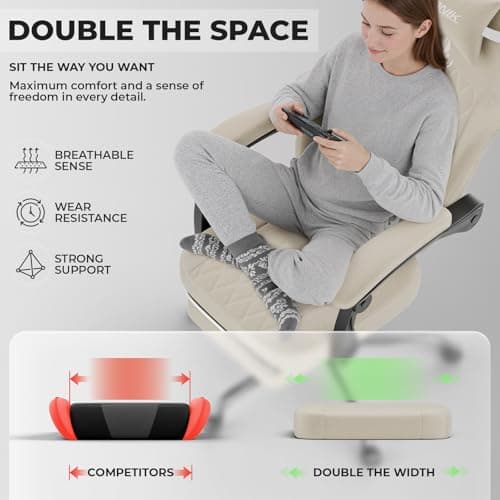 NIONIK Ergonomic Gaming Chair Video Gamer Chairs Gaming Computer Chairs Gamer Chairs for Adults Massage Lumbar Support Swivel Height Adjustable Headrest Backrest Beige 6