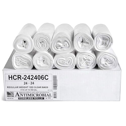 Aluf Plastics High Density Trash Bags, 10 Gallon, 1000 Count, 6 Micron (eq), 24" x 24", Clear, for Bathroom, Office, Industrial, Commercial, Janitorial, Municipal, Recycling