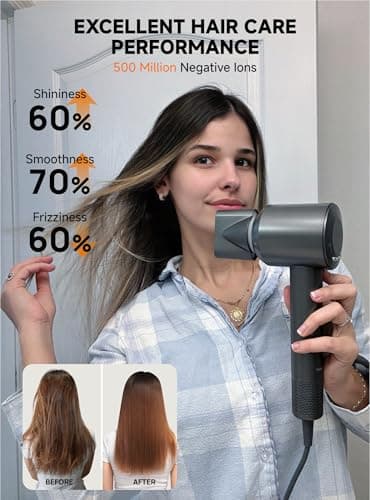 TRANXPHIT High-Speed Hair Blow Dryer: 160000 RPM Professional Hairdryer 500 Millions Negative Ionic Low Noise Thermo Control Lightweight Fast Drying with Brushless Motor for Gift Travel Home Salon 3