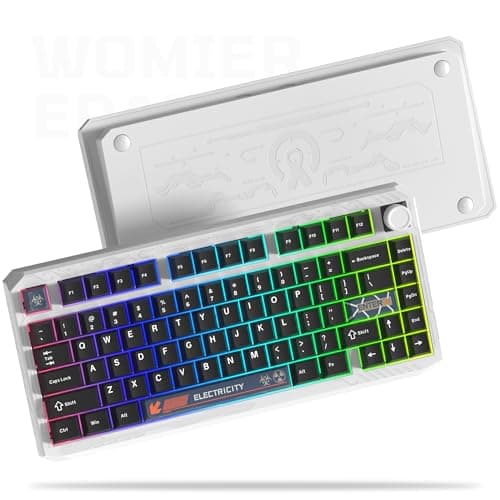 Womier ERA75 75% Wireless Mechanical Keyboard with VIA/QMK, Knob Full Aluminum Custom Keyboard, Pre-lubed POM Switches RGB Creamy Gaming Key Board, 3-Mode Gasket Hot Swappable, White