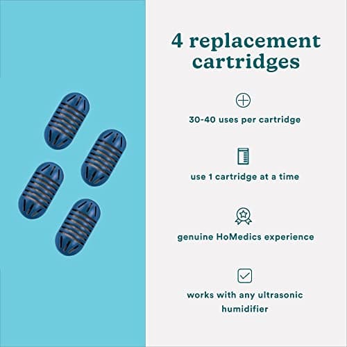 HoMedics Demineralization Cartridge for Ultrasonic Humidifiers – 4-Pack Humidifier Filter Replacements, Filters Mineral Deposits and Purifies Water in Air Humidifiers for Bedroom, Plants, Office Blue 5
