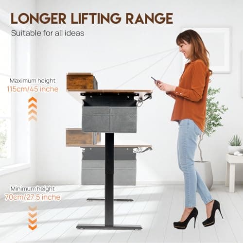 PORIYA 60x28, Dual Motor Desk, Dual Drawer Splice Board, Acceptable 220V,Standing Desk with Storage Shelf, with Independent Outlet and USB Charging(Wood 60 * 28 Dual Motor) 6
