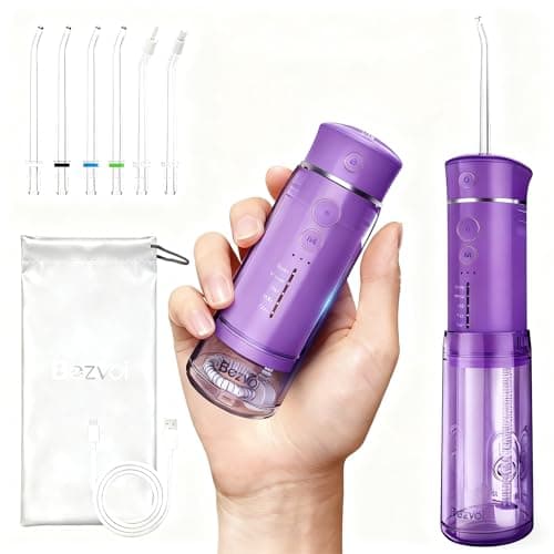 Bezvoi Mini Water Flosser for Travel, Portable Compact Cordless Oral Irrigator with Storage Bag, Removable Wide Tank & 5 Modes, IPX7 Waterproof Water Flossers for Braces, Orthodontic