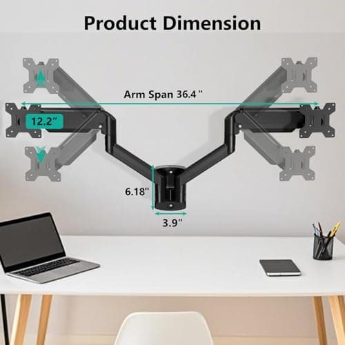 WALI Dual Monitor Wall Mount for 17 to 32 inch Screens, Monitor Wall Mounts for 2 Monitors, Holds up to 22 lbs, Fully Adjustable Gas Spring Monitor Arm,75x75/100x100 VESA Wall Mount (GSWM002), Black 7
