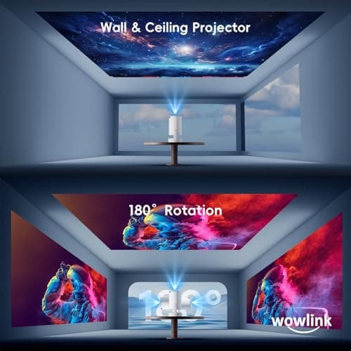 [Built-in Apps & 2026 Upgraded] Mini Projector with WiFi 6 and Bluetooth 5.4 Support 4K 1080P Auto Keystone 180° Rotatable Projector Portable 5