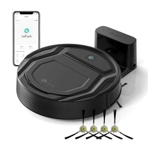 Lefant Robot Vacuum Cleaner, 120 Mins Runtime, Compact Design, Low Noise, Powerful Suction, Wi-Fi/App/Voice Control, Self-Charging, Scheduled Cleaning, Ideal for Pet Hair and Hard Floors, M210 Black
