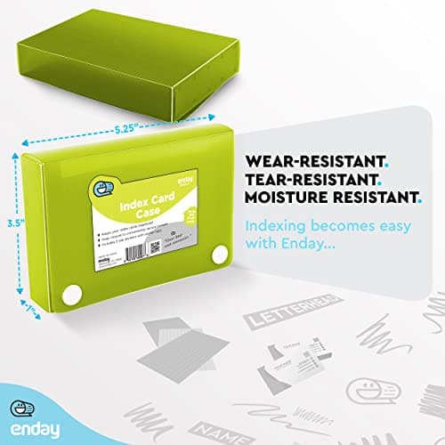 Index Card Holder Green, 3x5 Note Flash Card Organizer Case, File Box with 5 Dividers, Notecard Box Holds 100 Cards, Also Available in Red, Purple, Blue, Pink, Grey, 1 Pack – By Enday 5