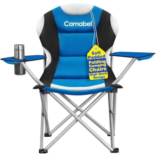 Camabel Folding Camping Chairs Oversized Heavy Duty 400 LBS Sturdy Beach Chair Portable Outdoor Lawn Chairs High Padded Back with Cup Holder Carry Bag for Sporting Hiking Picnics Fishing Concerts Blue