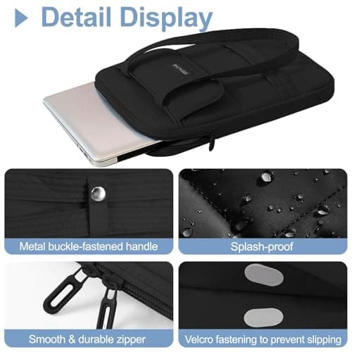 DSDCDJ Puffy Laptop Sleeve 13-14 inch, Ultra Lightweight Laptop Case Compatible with MacBook Air/Pro 13/Pro 14 M5 M4 M3 M2 M1, iPad, HP Dell ASUS Lenovo, Vertical Laptop Bag with Handles, Black 5