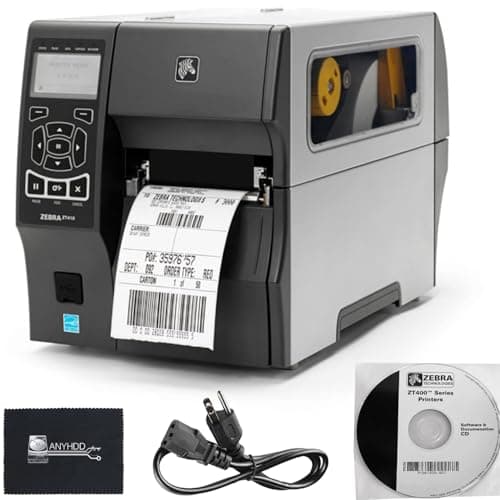 Zebra ZT410 Direct Thermal Transfer Printer - Monochrome, Desktop, Label Print - 4.09" Print Width, 14 in/s Mono, 300 dpi with Original Power Cord + Installation CD + Manual + Microfiber Cloth 7