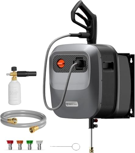 Giraffe Tools Grandfalls Pressure Washer G20 Pro, 2500 PSI 2.2 GPM, 180° Wall Mounted Power Washer, Auto-Retract Hose Reel, 5 Nozzles for Floor/Cars/Fences/Patios, Dark Silver, 60 ft