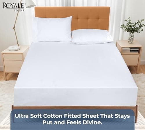 Royale Linens 100% Organic Cotton Fitted Sheet - Percale Weave - Super Soft Deep Pocket Bottom Sheets - White Elastic Sheet Queen Size - Queen Fitted Sheets Only - (60"x80"+15", White) 5