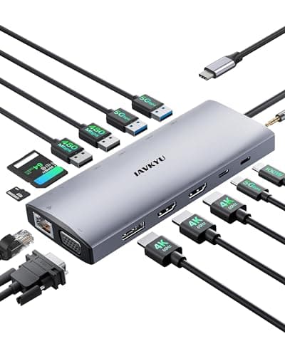 USB C Docking Station 4 Monitor,14 in 1 Laptop Docking Station 3 Monitor Quad Display USB C Hub Multiport Adapter with 2HDMI 4K+DP+VGA+Ethernet+6USB+100W PD+SD/TF+Audio,USBC Dock for Windows Laptop