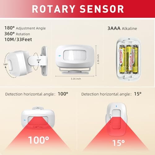 CallToU Wireless Motion Sensor Alarm Indoor Motion Detector Alarm, Bed Alarms for Elderly Dementia Patients, Motion Sensor Door Chime with 500 FT Range, 5 Adjustable Volume 2 Sensor + 1 Receiver 8