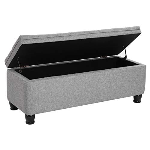 SONGMICS Storage Ottoman, Storage Bench, Tufted Entryway Bedroom Bench, 17.7 x 46.5 x 17.7 Inches, Hinges Easy Lid Operation, Wooden Legs, Linen-Look Cover, Loads 330 lb, Light Gray ULOM070G02 10