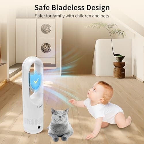 Hiluce All Season Bladeless Fan, 1400W Space Heater & 40W Tower Fan Combo with Remote,25dB Quiet Heater Fan Combo,90° Oscillation,8 Speeds, 9H Timer,Fast Safety Heat for Bedroom, Kitchen, Office 22" 6