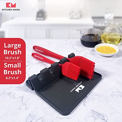 Kitchen Mama Silicone Basting Pastry Brush: Set of 2 Heat Resistant Basting Brushes for Baking, Grilling, Cooking and Spreading Oil, Butter, BBQ Sauce, or Marinade. Dishwasher Safe (Red) 5