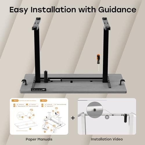 JYLH JOYSEEKER Grey Standing Desk, 48 X 24 Inch Adjustable Height Electric Table, Sit Stand Desk with 2 Hooks, Ergonomic Rising Workstation with Splice Board 9