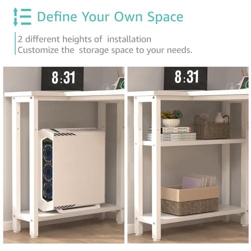 Lufeiya White L Shaped Computer Desk with Drawers & Storage Shelves, 47 Inch Corner Reversible Desk with Power Outlet for Home Office Bedroom, L-Shaped Teen PC Desks with Fabric Drawer, White 8