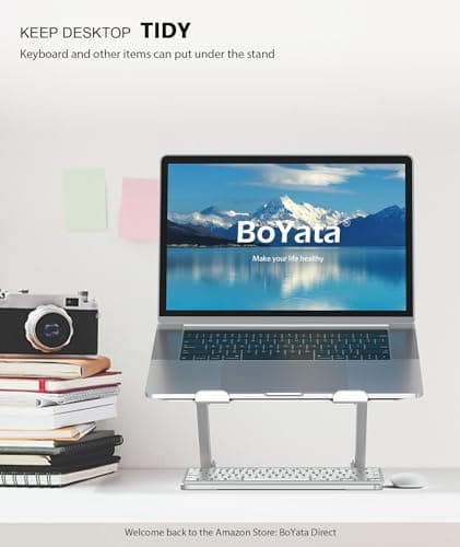 BoYata Laptop Stand, Adjustable Multi-Angle Laptop Holder, Compatible for Laptops up to 17 inches, Sturdy Aluminum & Silicone, Silver 7