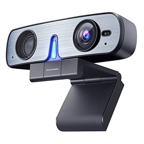 ROCWARE RC08 2K Webcam with Speaker, Webcam for PC, HD Web Cam with Noise Reduction Mic/Harman Speaker/4X Eptz/Privacy Cover/0.2S Auto-Focus/Low Illumination, Computer Camera for Zoom/Teams/Meeting