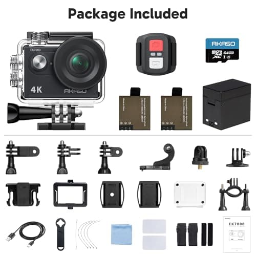 AKASO EK7000 4K30fps Action Camera with 64GB MicroSDXC U3 Memory Card Accessories Kit Bundle Ultra HD 131FT Waterproof Underwater Camera EIS WiFi Remote Control 4X Zoom, Black 8