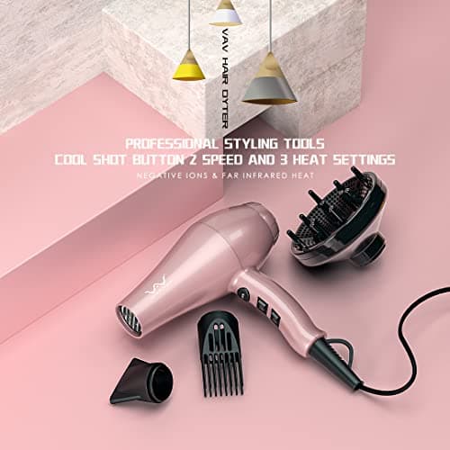 1875W Powerful Negative Ions Hair Dryer Ceramic Professional Far Infrared Blow Dryer 2 Speeds 3 Heating Settings With Diffuser Concentrator & Comb 8