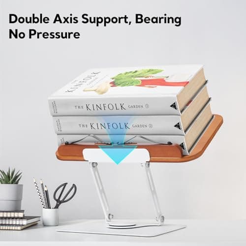 Book Stand for Reading with 360° Rotating Base, Adjustable Book Holder Cookbook Stand for Desk with Book Light, Foldable Desktop Stand for Textbook, Recipe, Sheet Music, Laptop 7