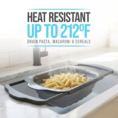 Comfify XL Large Kitchen Strainer - Collapsible Silicone Over-The-Sink Colander with Extendable Handles - Use with Pasta, Fruit, Berries & Veggie - 6 Quart - Gray 7