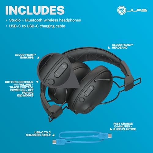 JLab Studio Pro+ Bluetooth Wireless Over-Ear Headphones, Black 7