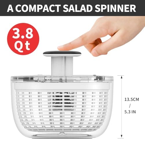 Smile mom Salad Spinner Small Lettuce Spinner Kitchen Gadgets Vegetable Washer, High Efficiency for Home Kitchen Washing & Drying Leafy Vegetables, One-Handed Handle Easy Press 3.8 Qt White 6