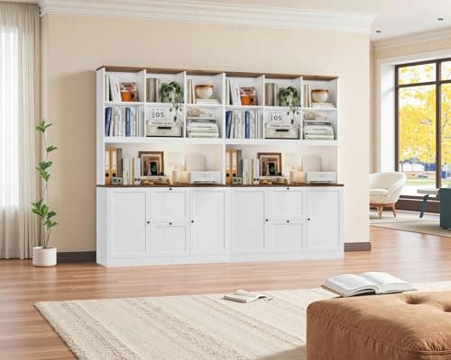 HIFIT 72'' Tall File Bookcase with Power Outlet & Printer Stand, 2 Drawer Filing Cabinets for Home Office Fit Hanging A4 File, Storage Cabinet w/ 3 Tier Open Book Shelf & Doors for Living Room, White 9