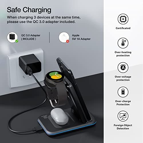 Wireless Charger for Samsung/Android, HOLYJOY Foldable 3 in 1 Fast Charging Station/Stand/Multi Charger for Samsung S25 Ultra/S24/Note 20, Travel Pad for Galaxy Watch 8/7/6/5/Active 2, For Buds(Black) 6