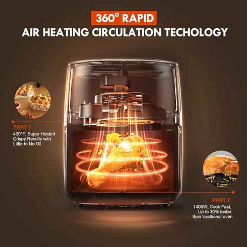 MIRASTON 4.5QT Air Fryer, Compact Digital Touch Control Easy Cooking & Reheat, Countertop Air Fryers for Kitchen, Veggies, Frozen Food, Nonstick Square Basket Dishwasher-Safe, for 1-3 People 6